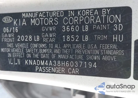 2017 Kia Rio Lx from USA, damaged, VIN KNADM4A38H6037194